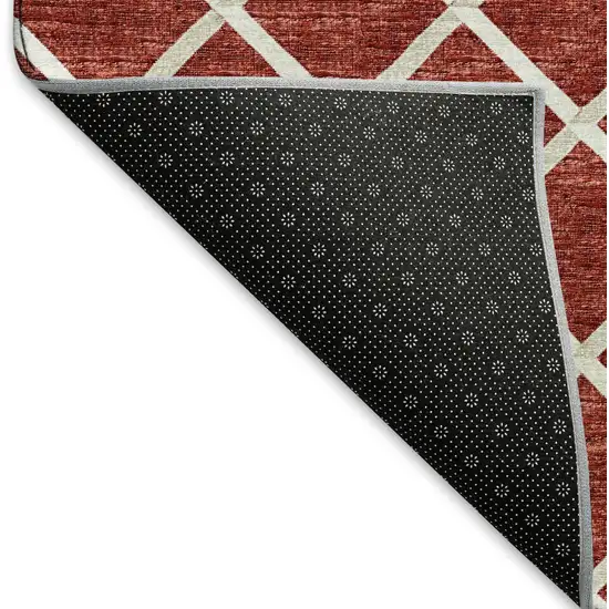 Red And Ivory Geometric Washable Area Rug With UV Protection Photo 7