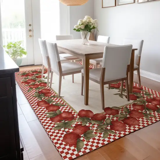Red And Ivory Geometric Washable Area Rug With UV Protection Photo 5