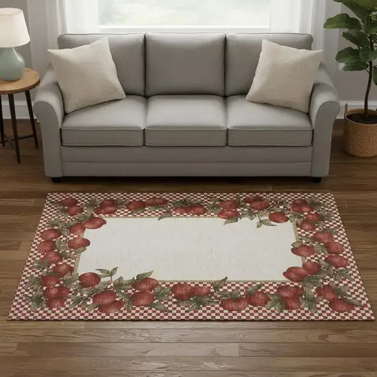 Red And Ivory Geometric Washable Area Rug With UV Protection Photo 1