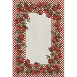 Photo of Red And Ivory Geometric Washable Area Rug With UV Protection