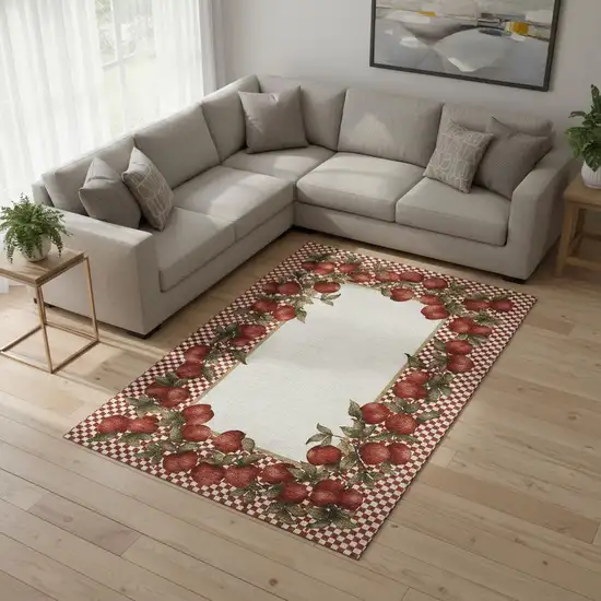 Red And Ivory Geometric Washable Area Rug With UV Protection Photo 1