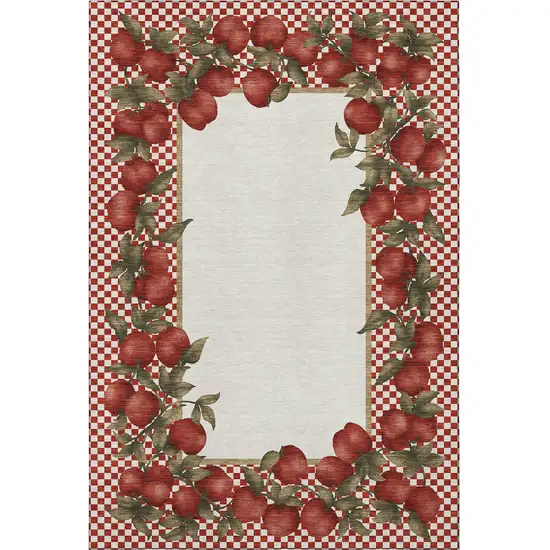 Red And Ivory Geometric Washable Area Rug With UV Protection Photo 4