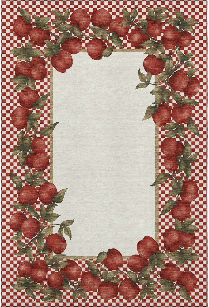 Red And Ivory Geometric Washable Area Rug With UV Protection Photo 4