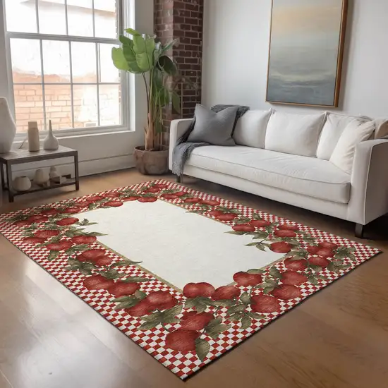 Red And Ivory Geometric Washable Area Rug With UV Protection Photo 4