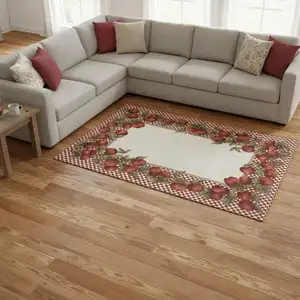 Photo of Red And Ivory Geometric Washable Area Rug With UV Protection