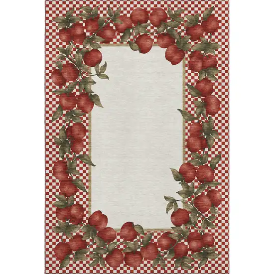 Red And Ivory Geometric Washable Area Rug With UV Protection Photo 2