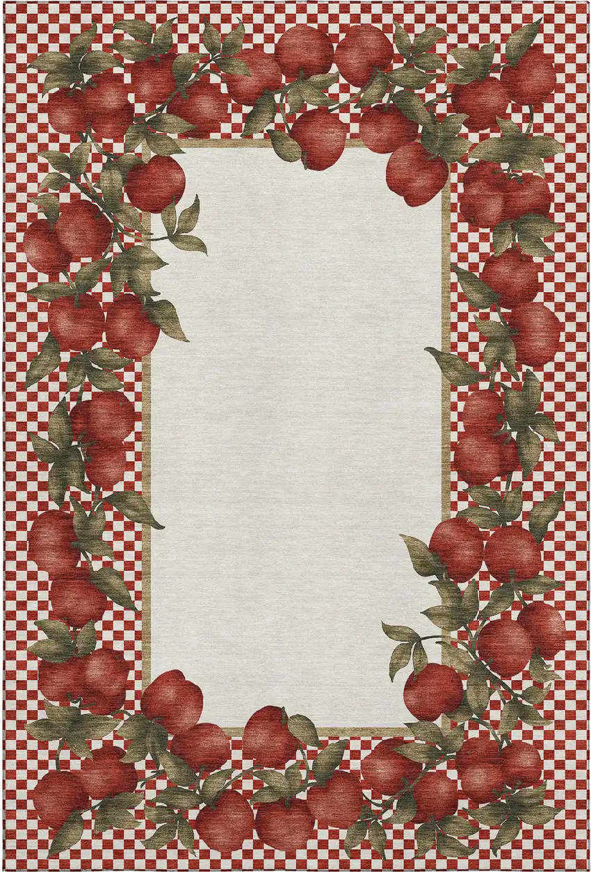 Red And Ivory Geometric Washable Area Rug With UV Protection Photo 2