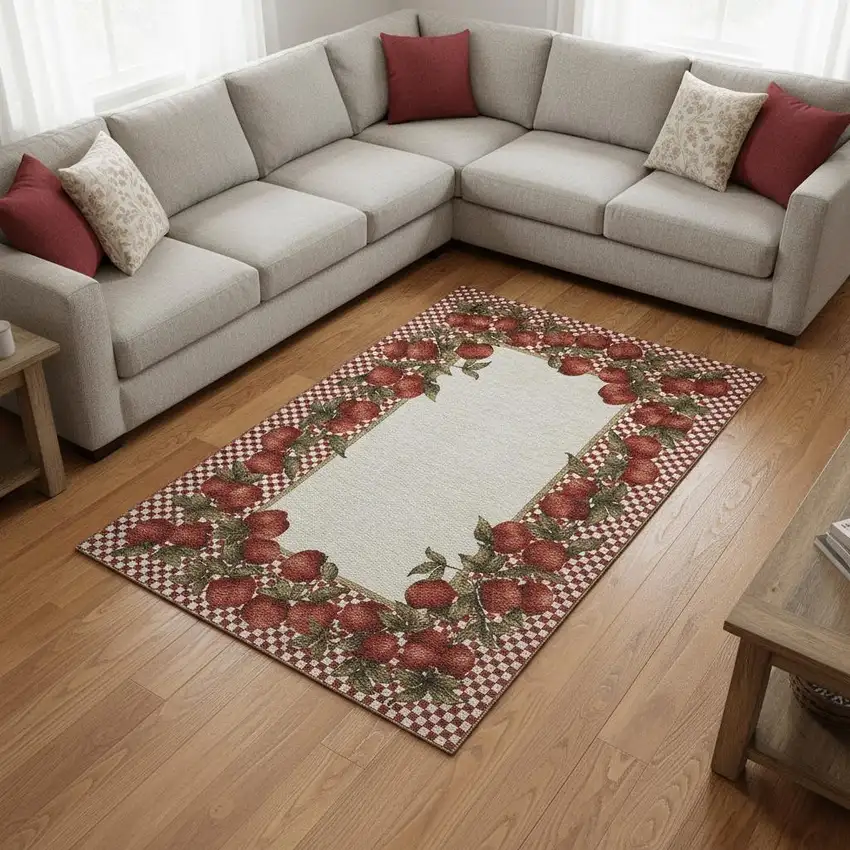 Red And Ivory Geometric Washable Area Rug With UV Protection Photo 1