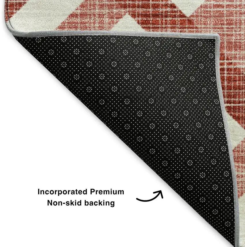 Red And Ivory Geometric Washable Area Rug With UV Protection Photo 4