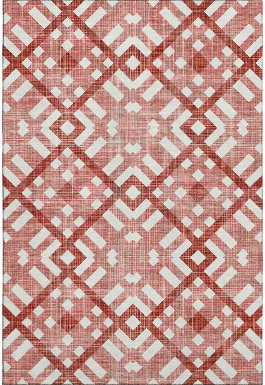Red And Ivory Geometric Washable Area Rug With UV Protection Photo 1
