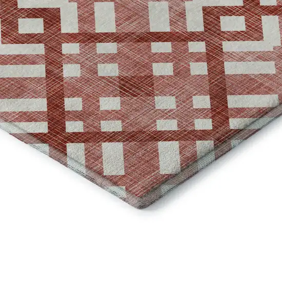 Red And Ivory Geometric Washable Area Rug With UV Protection Photo 5