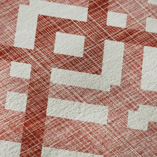 Red And Ivory Geometric Washable Area Rug With UV Protection Photo 7