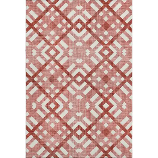 Red And Ivory Geometric Washable Area Rug With UV Protection Photo 1