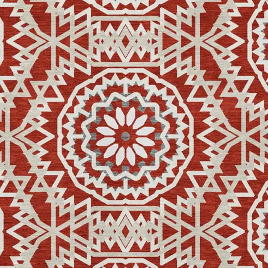 Red And Ivory Geometric Washable Area Rug With UV Protection Photo 3