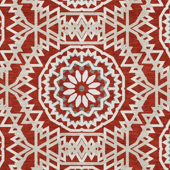 Red And Ivory Geometric Washable Area Rug With UV Protection Photo 8