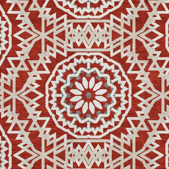 Red And Ivory Geometric Washable Area Rug With UV Protection Photo 3