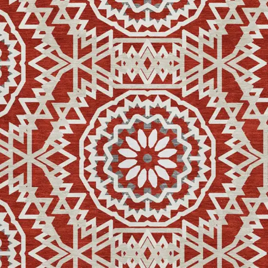 Red And Ivory Geometric Washable Area Rug With UV Protection Photo 8