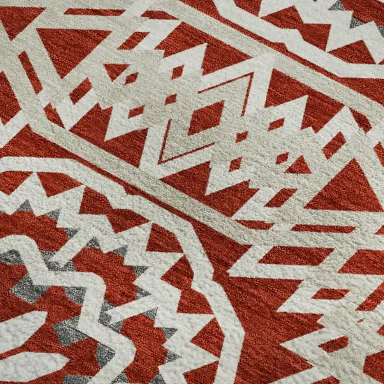Red And Ivory Geometric Washable Area Rug With UV Protection Photo 3
