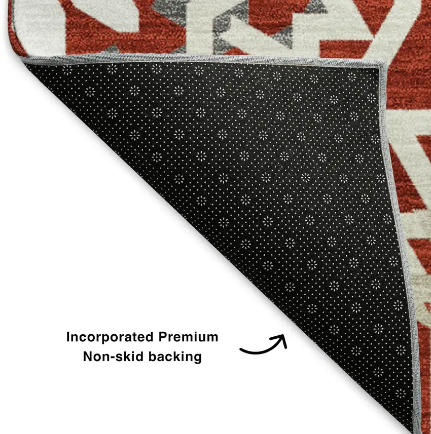 Red And Ivory Geometric Washable Area Rug With UV Protection Photo 7