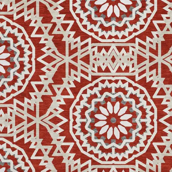 Red And Ivory Geometric Washable Area Rug With UV Protection Photo 4