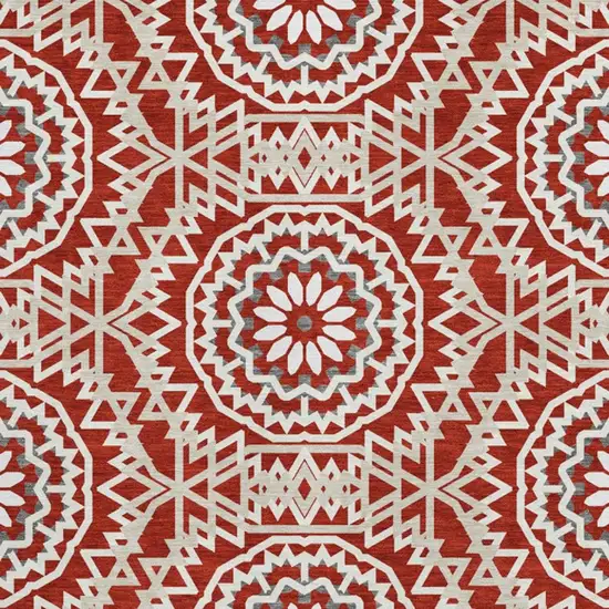 Red And Ivory Geometric Washable Area Rug With UV Protection Photo 5