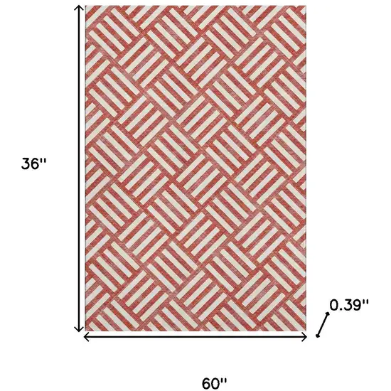 Red And Ivory Geometric Washable Area Rug With UV Protection Photo 3