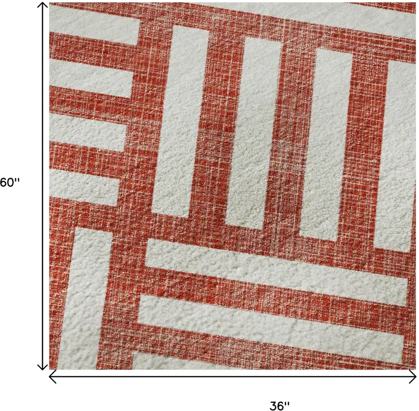 Red And Ivory Geometric Washable Area Rug With UV Protection Photo 9