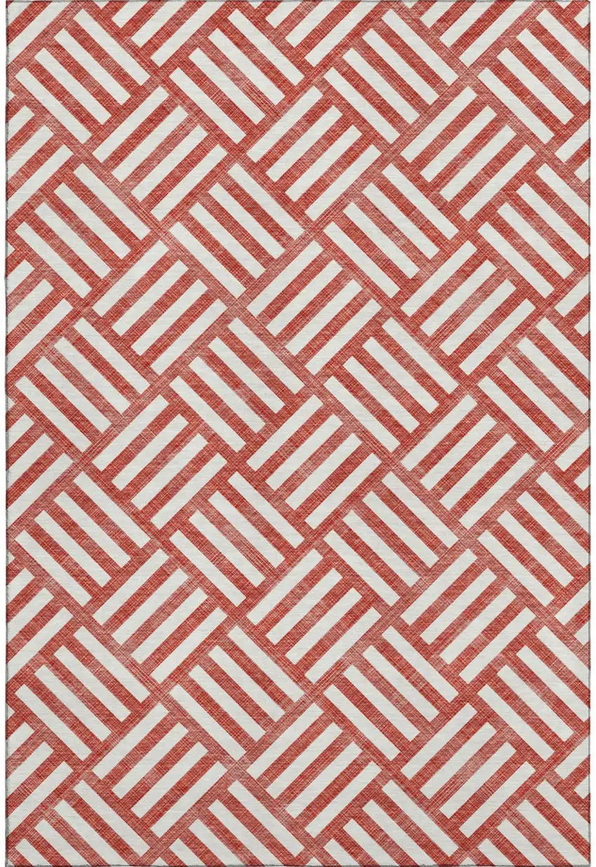 Red And Ivory Geometric Washable Area Rug With UV Protection Photo 4