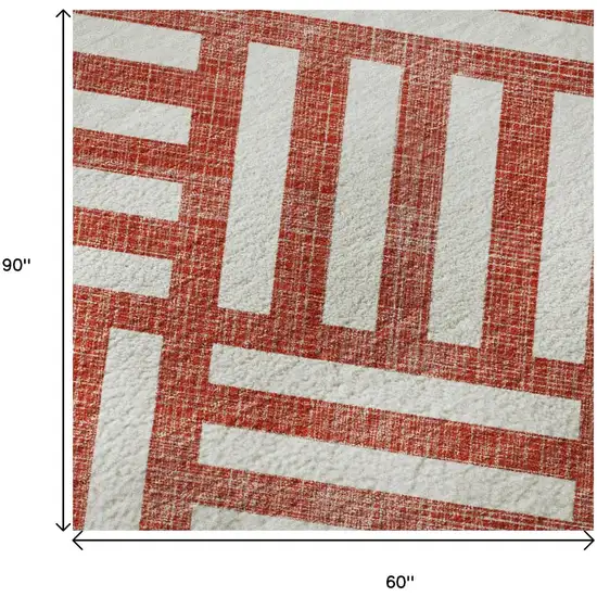 Red And Ivory Geometric Washable Area Rug With UV Protection Photo 8