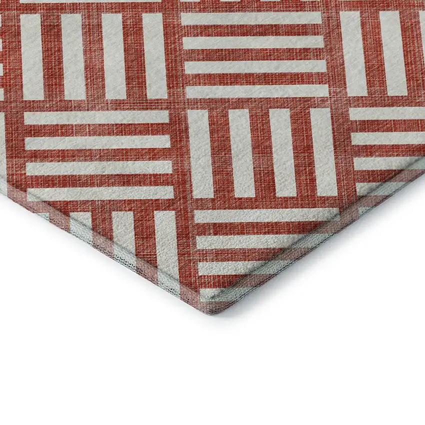 Red And Ivory Geometric Washable Area Rug With UV Protection Photo 7