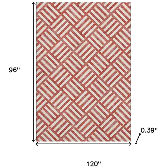 Red And Ivory Geometric Washable Area Rug With UV Protection Photo 3