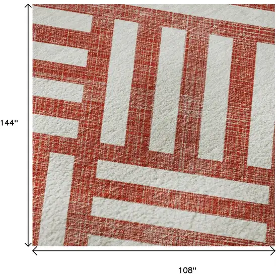 Red And Ivory Geometric Washable Area Rug With UV Protection Photo 9