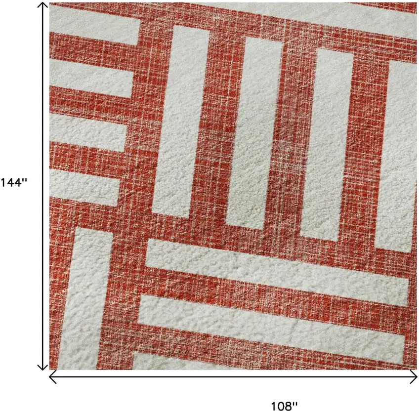 Red And Ivory Geometric Washable Area Rug With UV Protection Photo 9