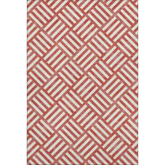 Red And Ivory Geometric Washable Area Rug With UV Protection Photo 5