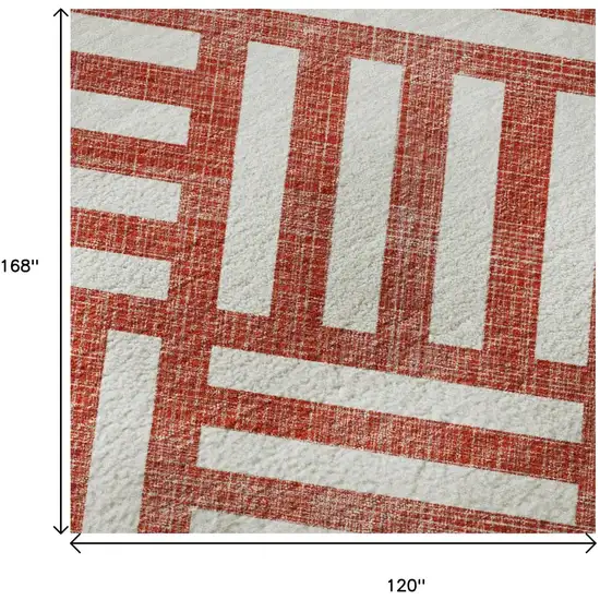 Red And Ivory Geometric Washable Area Rug With UV Protection Photo 9