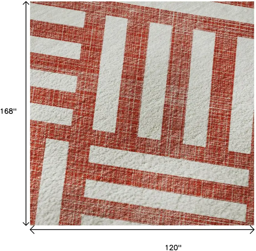 Red And Ivory Geometric Washable Area Rug With UV Protection Photo 9
