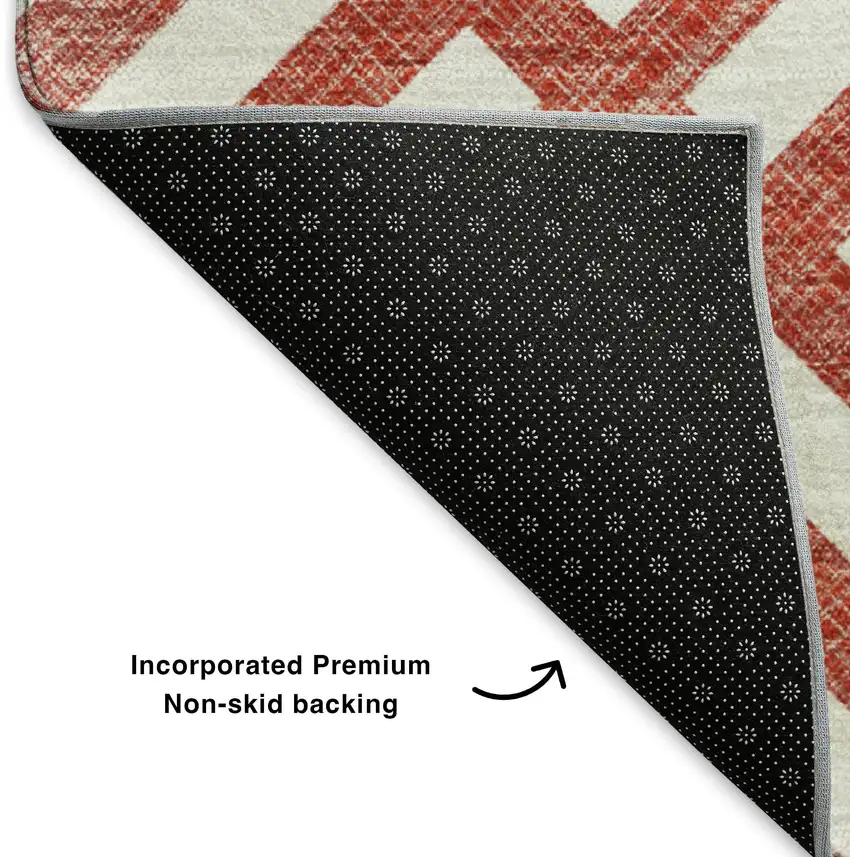 Red And Ivory Geometric Washable Area Rug With UV Protection Photo 6