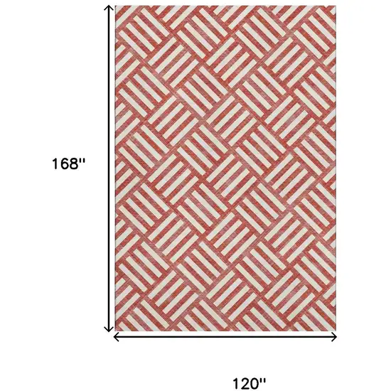 Red And Ivory Geometric Washable Area Rug With UV Protection Photo 3