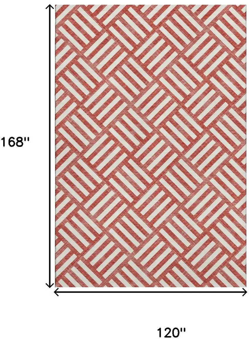 Red And Ivory Geometric Washable Area Rug With UV Protection Photo 3