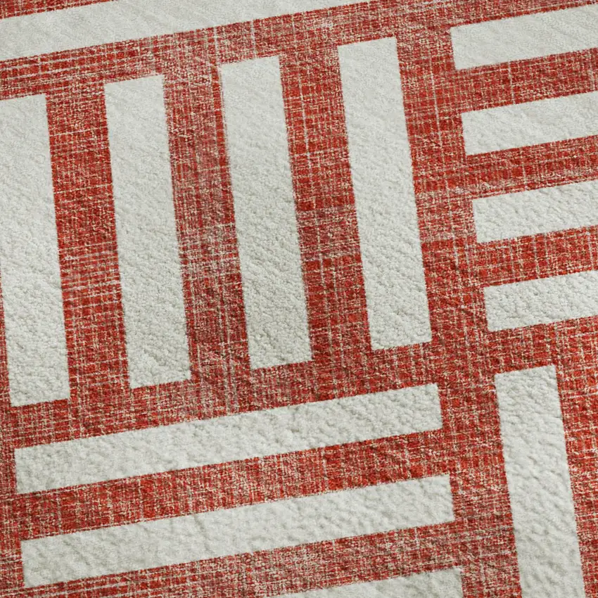 Red And Ivory Geometric Washable Area Rug With UV Protection Photo 2