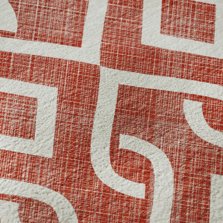 Red And Ivory Geometric Washable Area Rug With UV Protection Photo 8