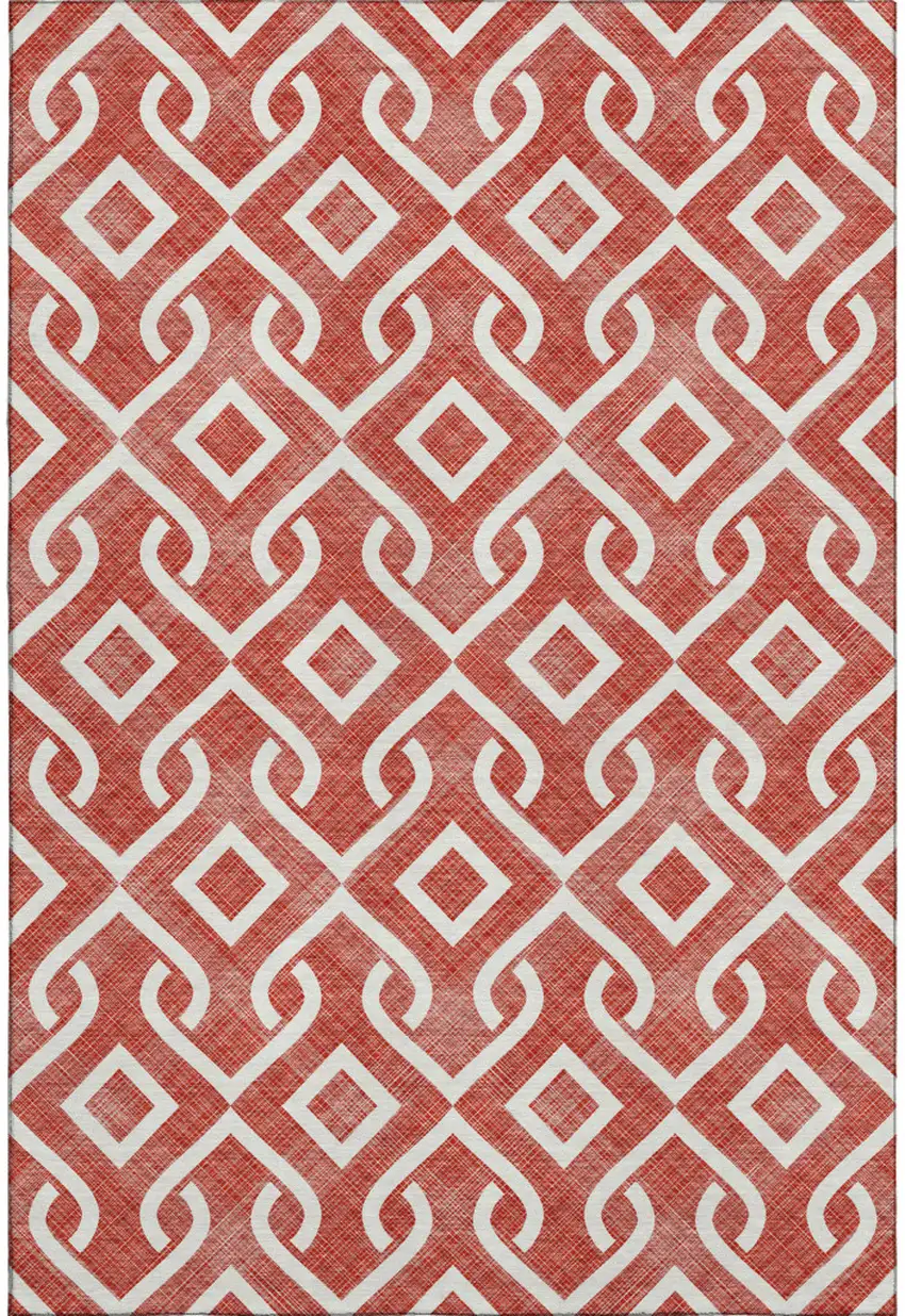 Red And Ivory Geometric Washable Area Rug With UV Protection Photo 1