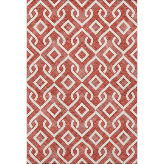 Red And Ivory Geometric Washable Area Rug With UV Protection Photo 4
