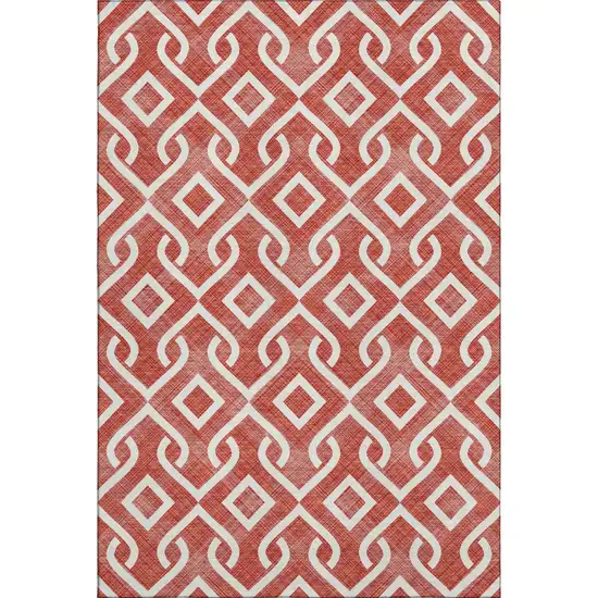 Red And Ivory Geometric Washable Area Rug With UV Protection Photo 1