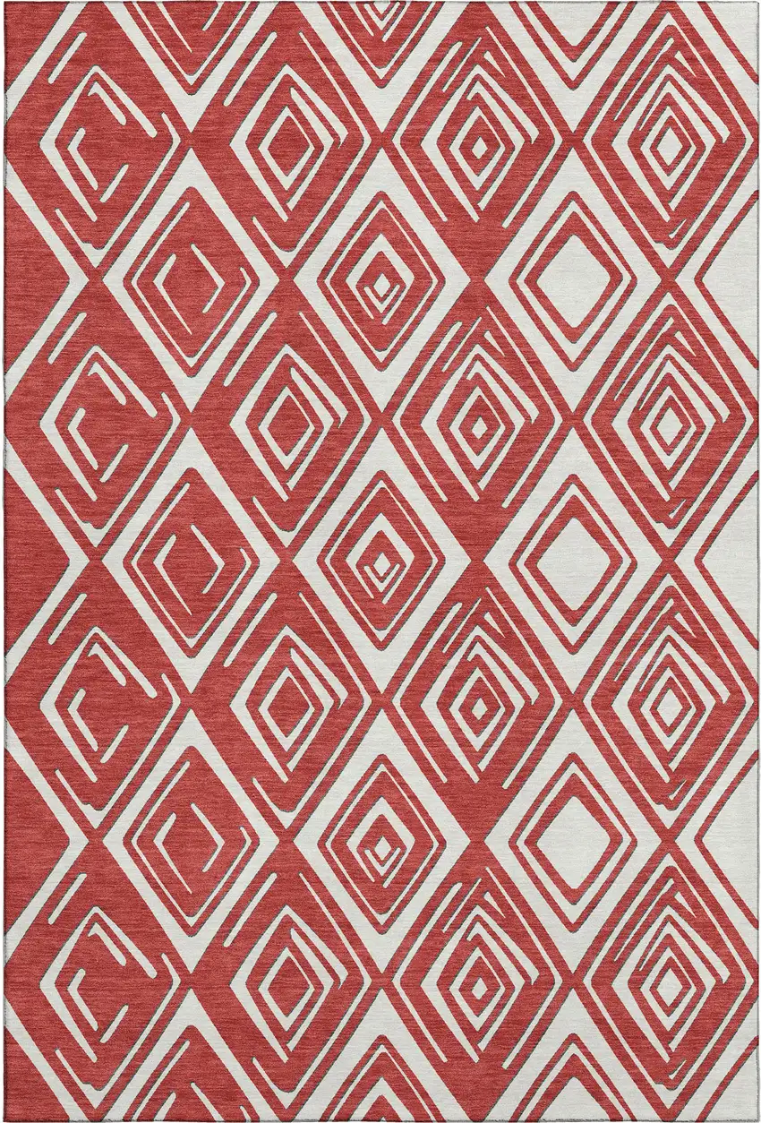Red And Ivory Geometric Washable Area Rug With UV Protection Photo 1