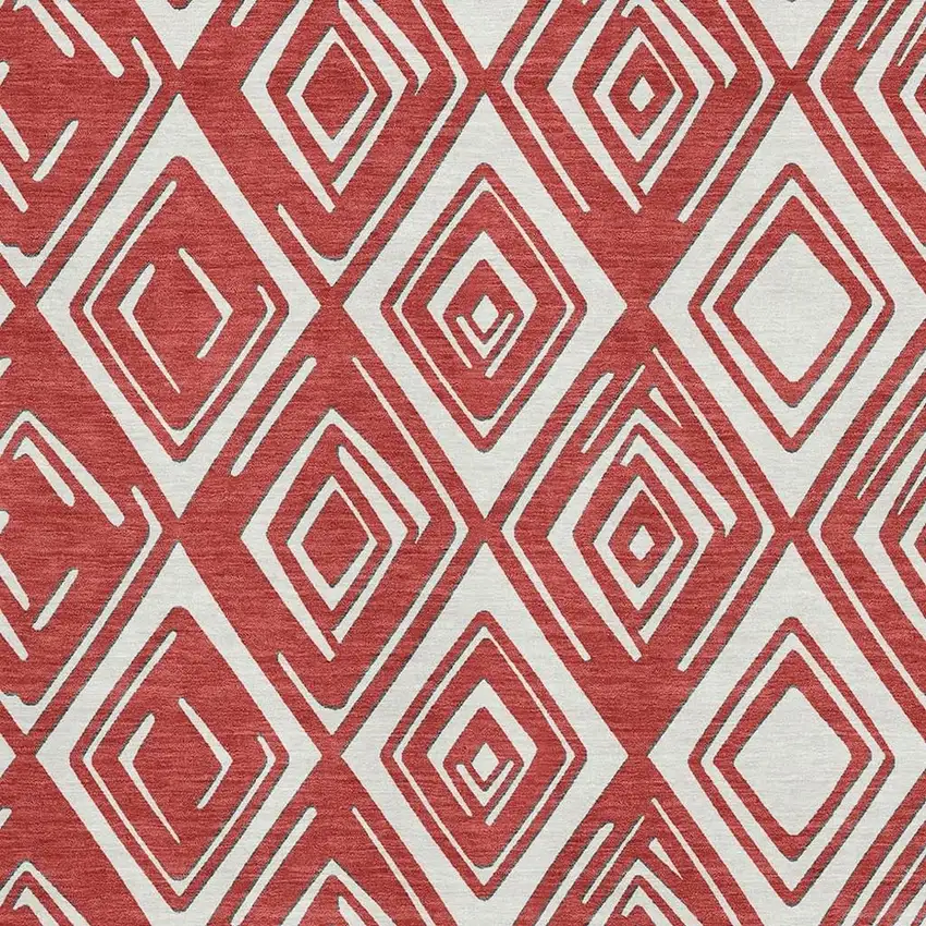 Red And Ivory Geometric Washable Area Rug With UV Protection Photo 8