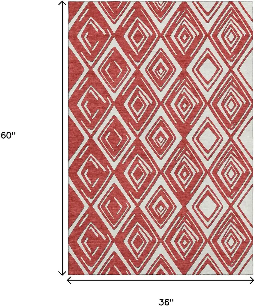 Red And Ivory Geometric Washable Area Rug With UV Protection Photo 3