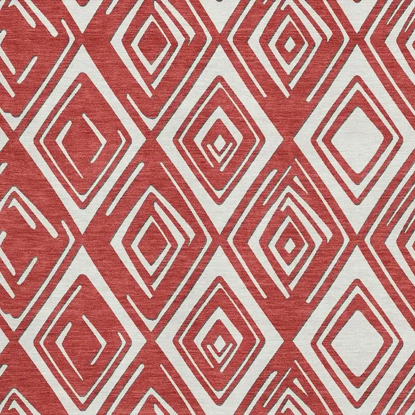 Red And Ivory Geometric Washable Area Rug With UV Protection Photo 4