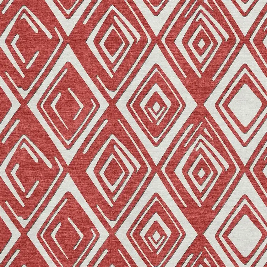 Red And Ivory Geometric Washable Area Rug With UV Protection Photo 4