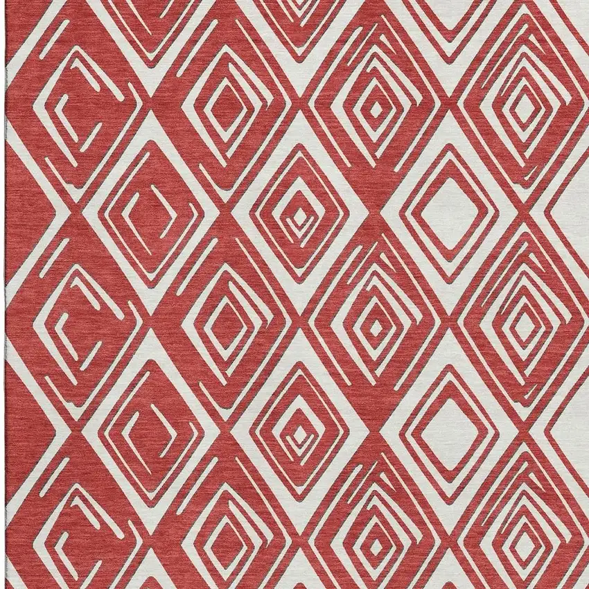 Red And Ivory Geometric Washable Area Rug With UV Protection Photo 4